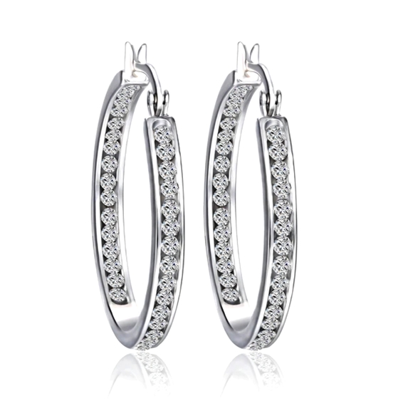 🔖🇨🇦 💎 SWAROVSKI® CRYSTALS INSIDE OUTSIDE HOOP EARRINGS WHITE GOLD OVERLAY - Picture 6 of 6